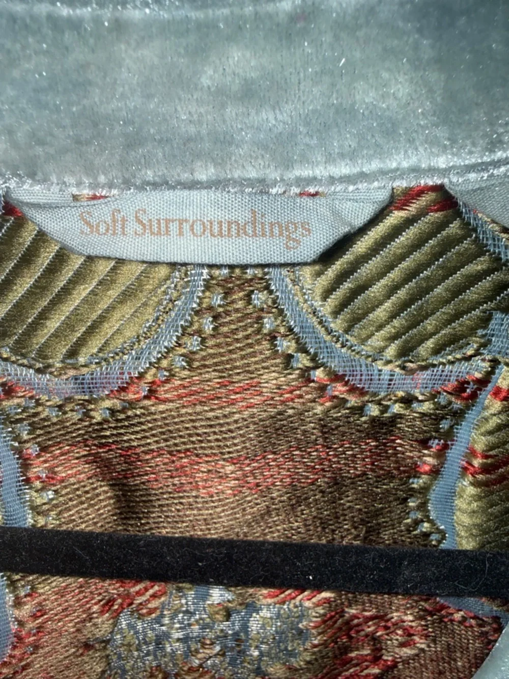 Soft Surroundings Slate Gray Velvet Trench Coat with Embroidered Lining - Picture 7 of 7